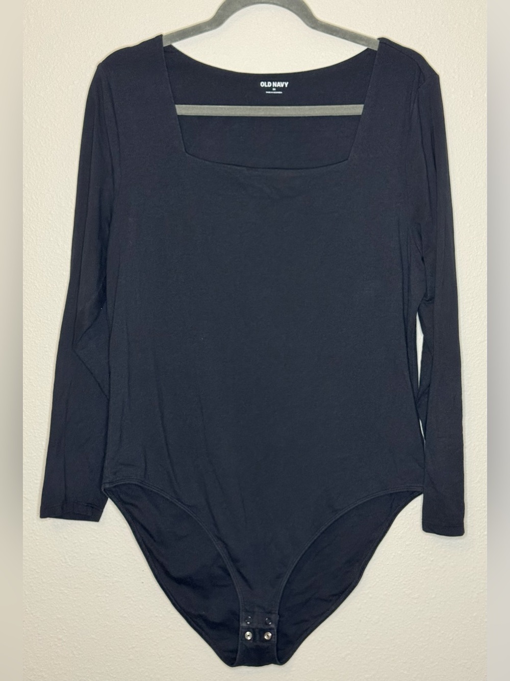 Old Navy Black Long-Sleeve Square Neck Bodysuit with Snap Hem